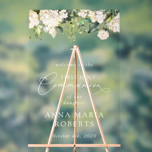 Cream White Flowers, First Holy Communion Welcome Acryl Bord (Neutraal)