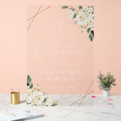 Cream White Flowers, First Holy Communion Welcome Acryl Bord (Huwelijk)