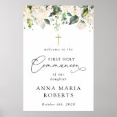 Cream White Flowers, First Holy Communion Welcome Poster (Voorkant)