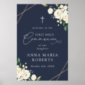 Cream White Flowers, First Holy Communion Welcome Poster (Voorkant)