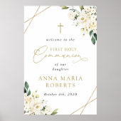 Cream White Flowers, First Holy Communion Welcome Poster (Voorkant)
