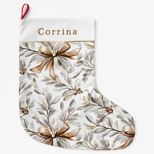 Cream White Gingerbread Bows Grote Kerstsok (Voorkant)