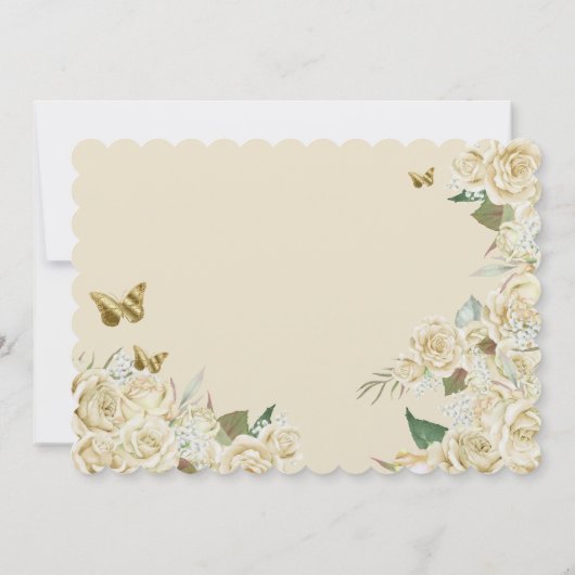 Cream White Gold Roos Floral Butterfly Quinceanera Kaart (Achterkant)