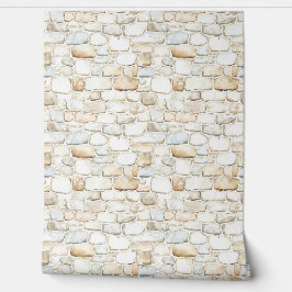 Cream White Grey Faux Stones  Behang
