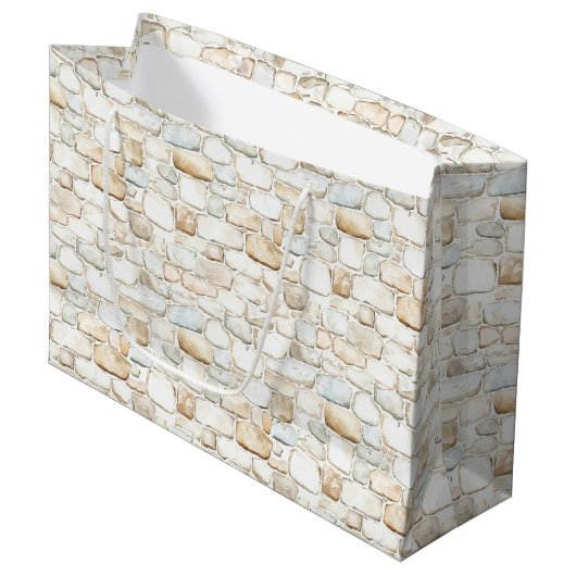 Cream White Grey Faux Stones Birthday Groot Cadeauzakje (Voorkant Gekanteld)
