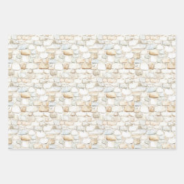 Cream White Grey Faux Stones Birthday Inpakpapier Vel