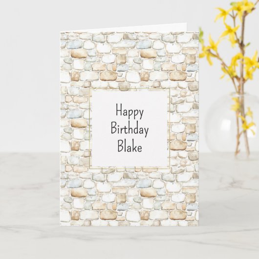 Cream White Grey Faux Stones Birthday Kaart (Gele Bloem)