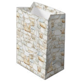 Cream White Grey Faux Stones Birthday Medium Cadeauzakje (Achterkant Gekanteld)