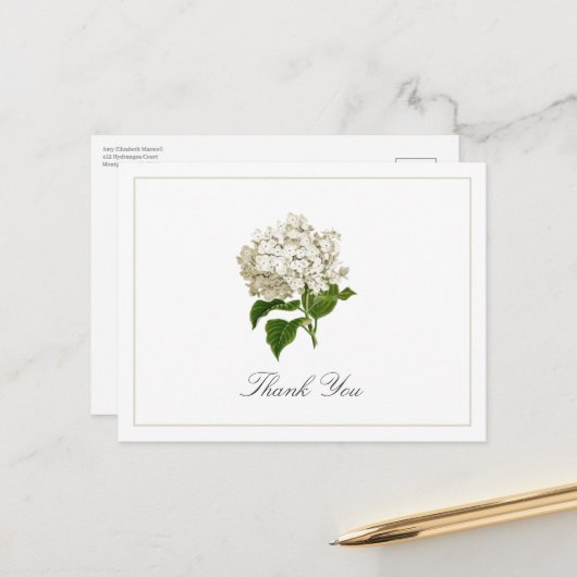 Cream White Hydrangea Bloom Traditional Thank You Briefkaart (Voorkant / Achterkant in situ)