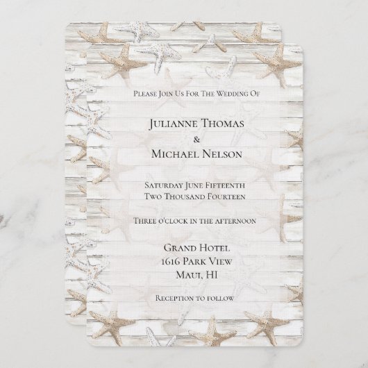 Cream White Ocean Starfish Beach bruiloft Kaart (Voorkant / Achterkant)