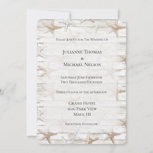 Cream White Ocean Starfish Beach bruiloft Kaart (Voorkant)