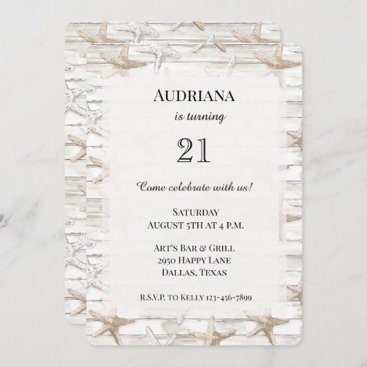 Cream White Ocean Starfish Beach Verjaardag Kaart (Voorkant / Achterkant)