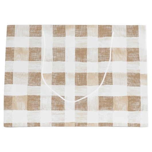 Cream White Plaid Stripes Birthday Groot Cadeauzakje (Voorkant)