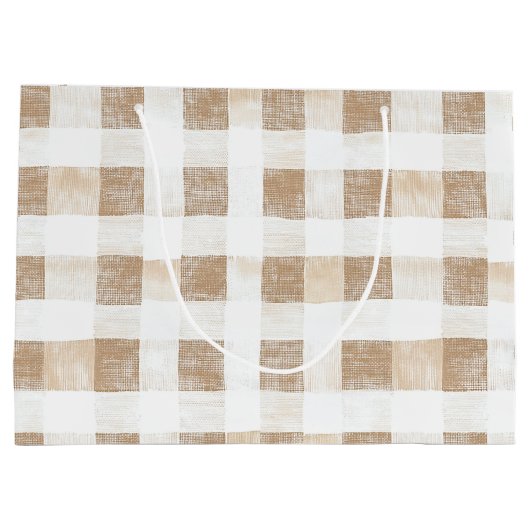 Cream White Plaid Stripes Birthday Groot Cadeauzakje (Achterkant)