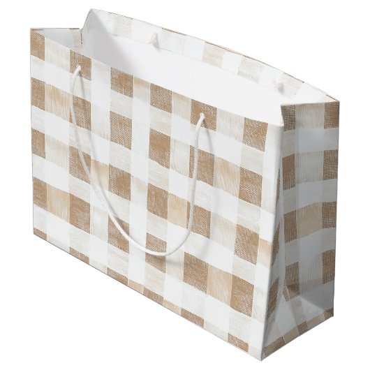 Cream White Plaid Stripes Birthday Groot Cadeauzakje (Achterkant Gekanteld)