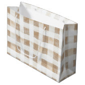 Cream White Plaid Stripes Birthday Groot Cadeauzakje (Voorkant Gekanteld)