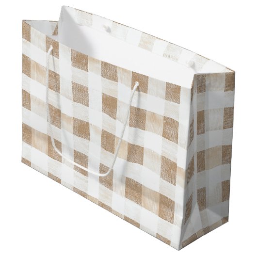 Cream White Plaid Stripes Birthday Groot Cadeauzakje (Voorkant Gekanteld)