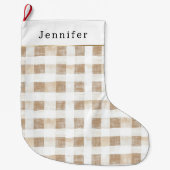 Cream White Plaid Stripes Christmas Grote Kerstsok (Voorkant)