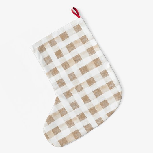 Cream White Plaid Stripes Christmas Grote Kerstsok (Achterkant (Hangend))