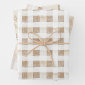 Cream White Plaid Stripes Floral Birthday Inpakpapier Vel (In situ)