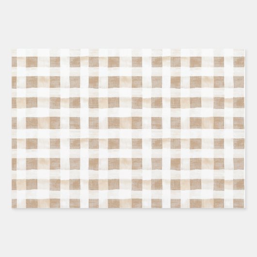 Cream White Plaid Stripes Floral Birthday Inpakpapier Vel (Voorkant)