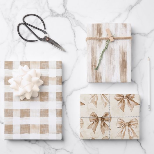 Cream White Plaid Stripes Floral Birthday Inpakpapier Vel (Voorkant)