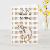 Cream White Plaid Stripes Floral Horse Birthday Kaart (Gele Bloem)