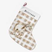 Cream White Plaid Stripes Floral Horse Christmas Grote Kerstsok (Voorkant (Hangend))