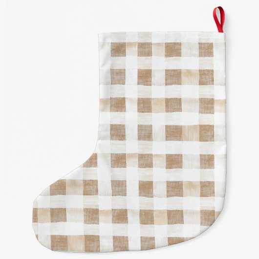 Cream White Plaid Stripes Floral Horse Christmas Grote Kerstsok (Achterkant)
