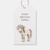 Cream White Plaid Stripes Horse Birthday Cadeaulabel (Voorkant)