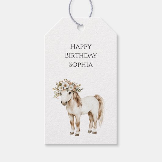 Cream White Plaid Stripes Horse Birthday Cadeaulabel (Voorkant)