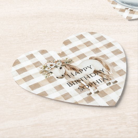 Cream White Plaid Stripes Horse Birthday Kartonnen Onderzetters (Gekanteld)