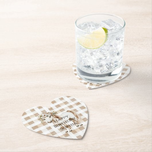 Cream White Plaid Stripes Horse Birthday Kartonnen Onderzetters (Insitu)