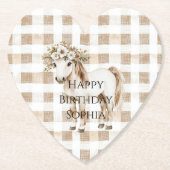 Cream White Plaid Stripes Horse Birthday Kartonnen Onderzetters (Voorkant)