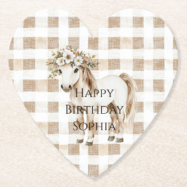 Cream White Plaid Stripes Horse Birthday Kartonnen Onderzetters