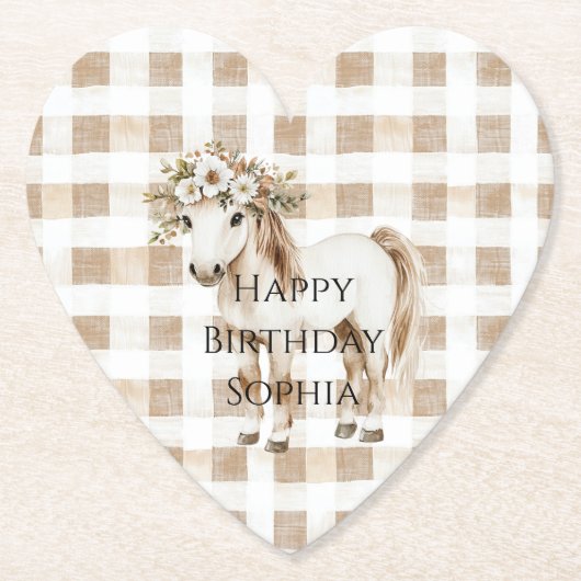 Cream White Plaid Stripes Horse Birthday Kartonnen Onderzetters (Voorkant)