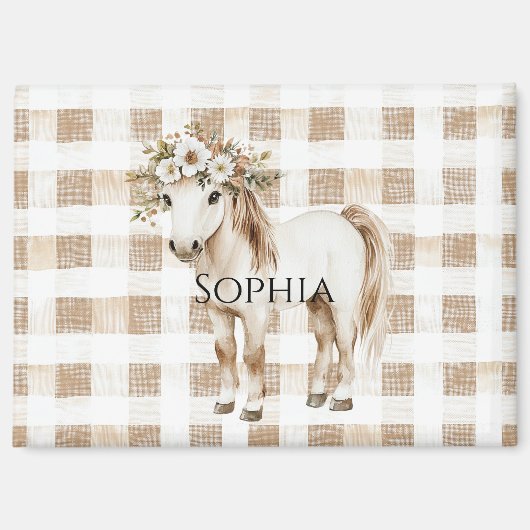 Cream White Plaid Stripes Horse Birthday Magneet (Voorkant)