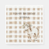 Cream White Plaid Stripes Horse Birthday Servet (Voorkant)