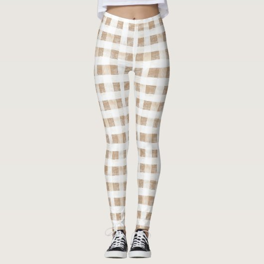 Cream White Plaid Stripes Leggings (Voorkant)