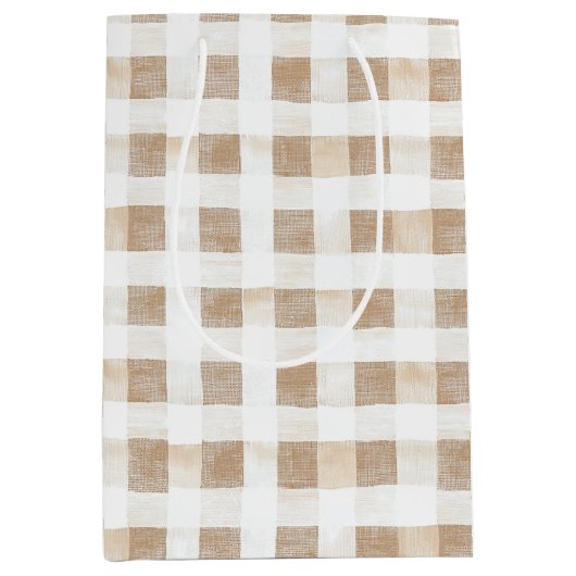 Cream White Plaid Stripes   Medium Cadeauzakje (Voorkant)