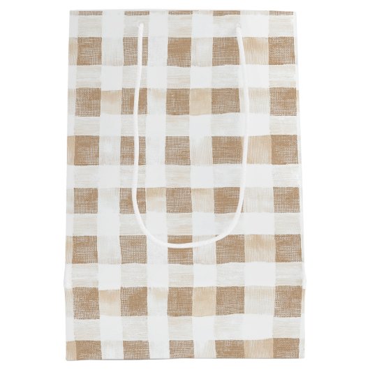 Cream White Plaid Stripes Medium Cadeauzakje (Achterkant)