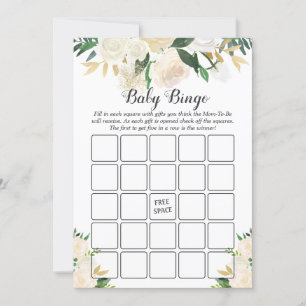 Cream White Rose Floral Baby shower Bingo Game