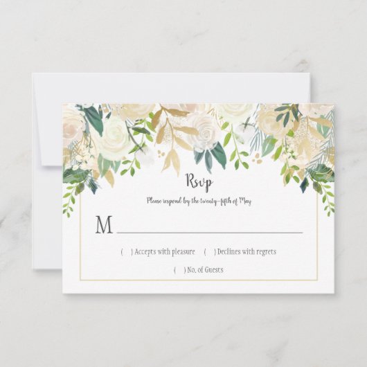 Cream White Roses Cascade Glitter Greenery RSVP | (Voorkant)