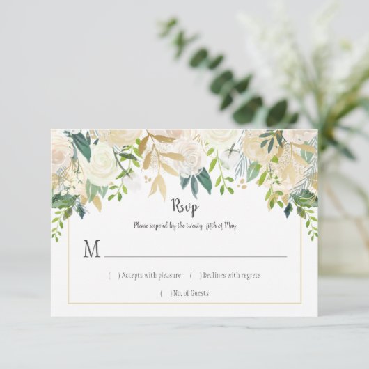 Cream White Roses Cascade Glitter Greenery RSVP | (Staand voorkant)