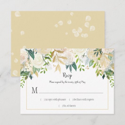 Cream White Roses Cascade Glitter Greenery RSVP | (Voorkant / Achterkant)