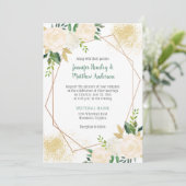 Cream White Roses Geometric Gold Geometric Kaart (Staand voorkant)