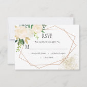 Cream White Roses Glitter Greenery Geometric RSVP (Voorkant)