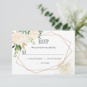 Cream White Roses Glitter Greenery Geometric RSVP (Staand voorkant)