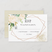 Cream White Roses Glitter Greenery Geometric RSVP (Voorkant / Achterkant)