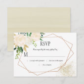 Cream White Roses Glitter Greenery Geometric RSVP Kaartje (Voorkant / Achterkant)